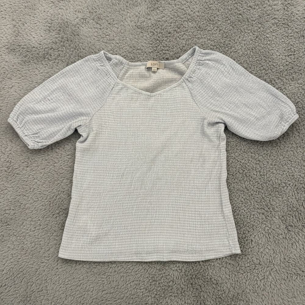 LOFT Women's Blue White Textured Puff Sleeve Top - Size S
 b82